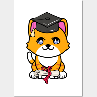 Cute orange cat is a graduate Posters and Art